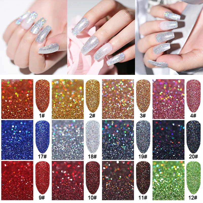 

10g/5g Holo Nail Glitter Powder Colorful Sliver Purple Green Shimmer Laser Manicure Holographic Nail Art Decoration 20 Colors