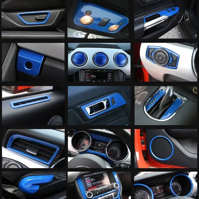 35pcs Set Blue Red Interior Accessories Whole Kit Cover Trims For Ford Mustang 2015 2016 2017 Left Hand Drive