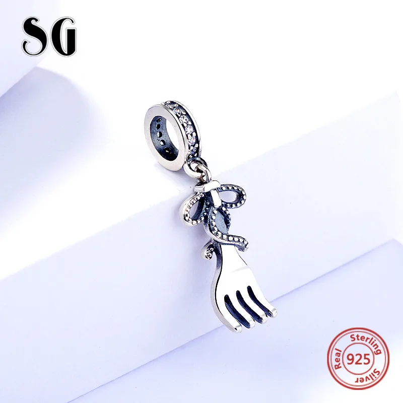 

SG New Sterling Silver 925 fork beads with cubit Zirconia Fit authentic European bracelets DIY Jewelry making for women Gifts