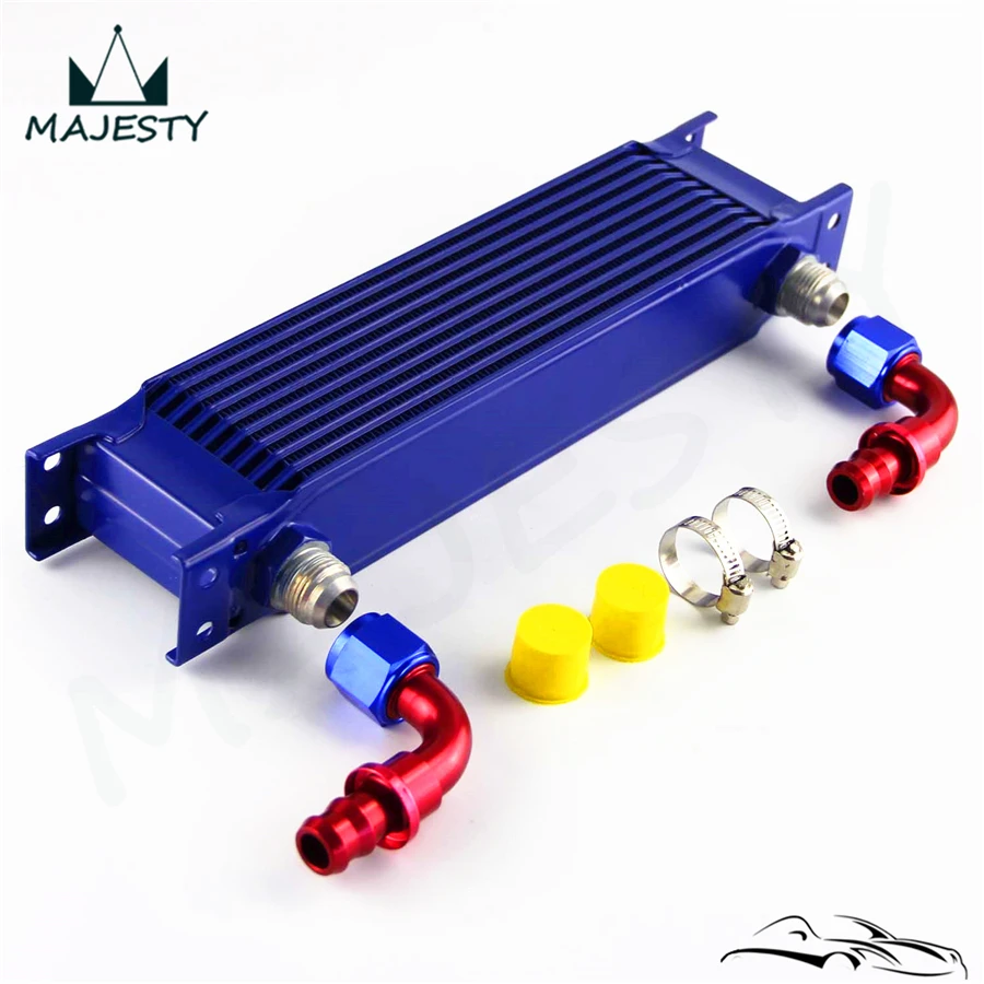 

10 Row AN10 Aluminum Engine Oil Cooler Radiator + 2pcs 90 Degree fittings Blue