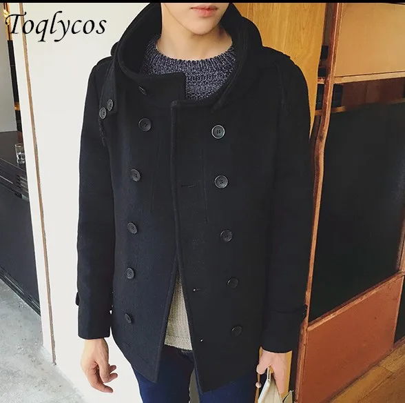 

In autumn and winter, men's slim woollen short coat, men's hooded and thickened woolen coat 256