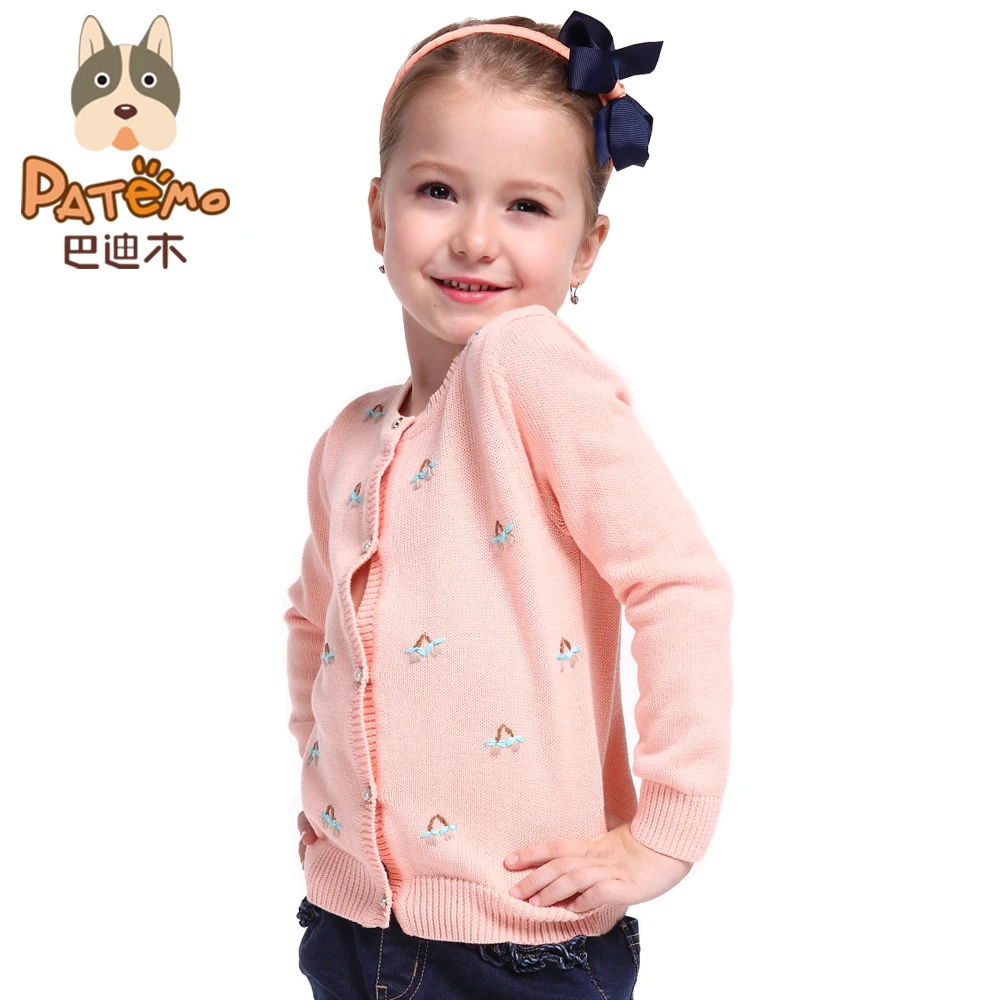 PATEMO Girls Cardigan Cotton Sweater Girl O Neck Pink and