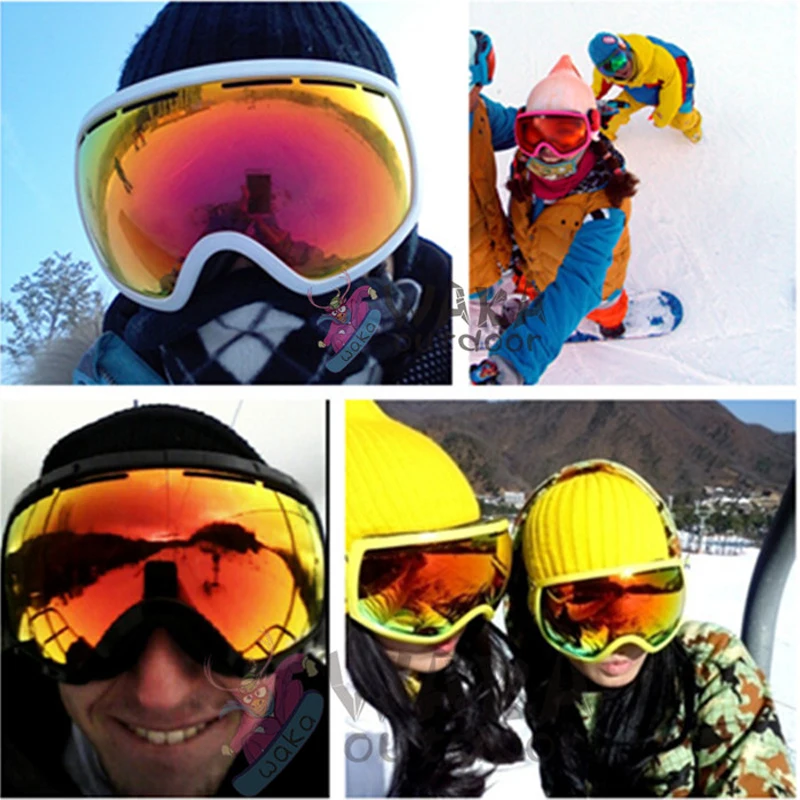 2016 New Winter Men Women Snow Glasses Double Layer Anti Fog Multi Color Ultraviolet Big Spherical