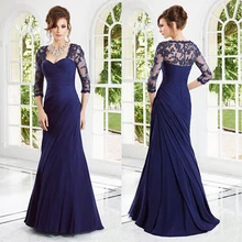 Vestido mae da noiva Sexy Spitze Gorgeous Mantel Abendkleid Drei Viertel Ärmeln Lange Mutter Der Braut Kleider Navy Blau