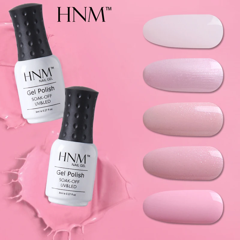 

HNM 8ml Pure Light Color UV Gel Nail Polish Soak off Organic Semi Permanent UV LED Nail Gel Varnish Base Top Lacquer
