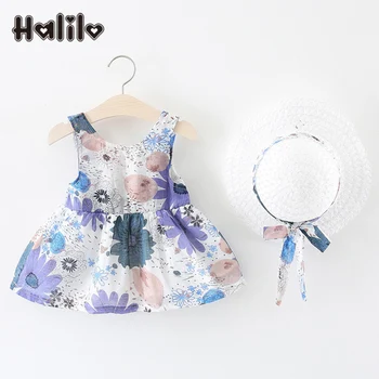 

Halilo Baby Girl Summer Dress 2019 Floral Sleeveless Birthday Clothes For Girls Kids Dress New Infant Baby Girl Dresses With Hat
