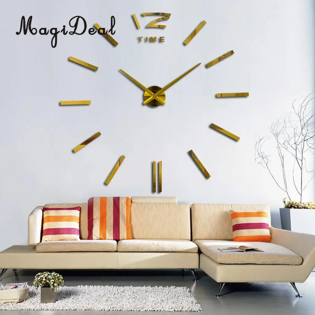 Современные 3D DIY большое количество настенные часы-Зеркало Стиль поверхности Стикеры для дома или офиса, декоративные наклейки - Цвет: TIME Gold