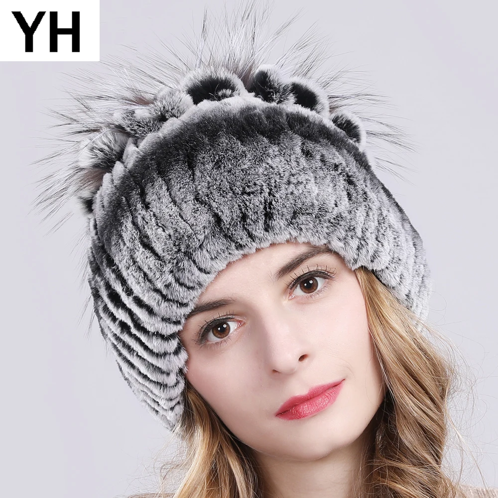 

2019 Russia Hot Sale Winter Real Fur Beanies Hat Women 100% Genuine Real Rex Rabbit Hat Good Elastic Knitted Rex Rabbit Fur Caps