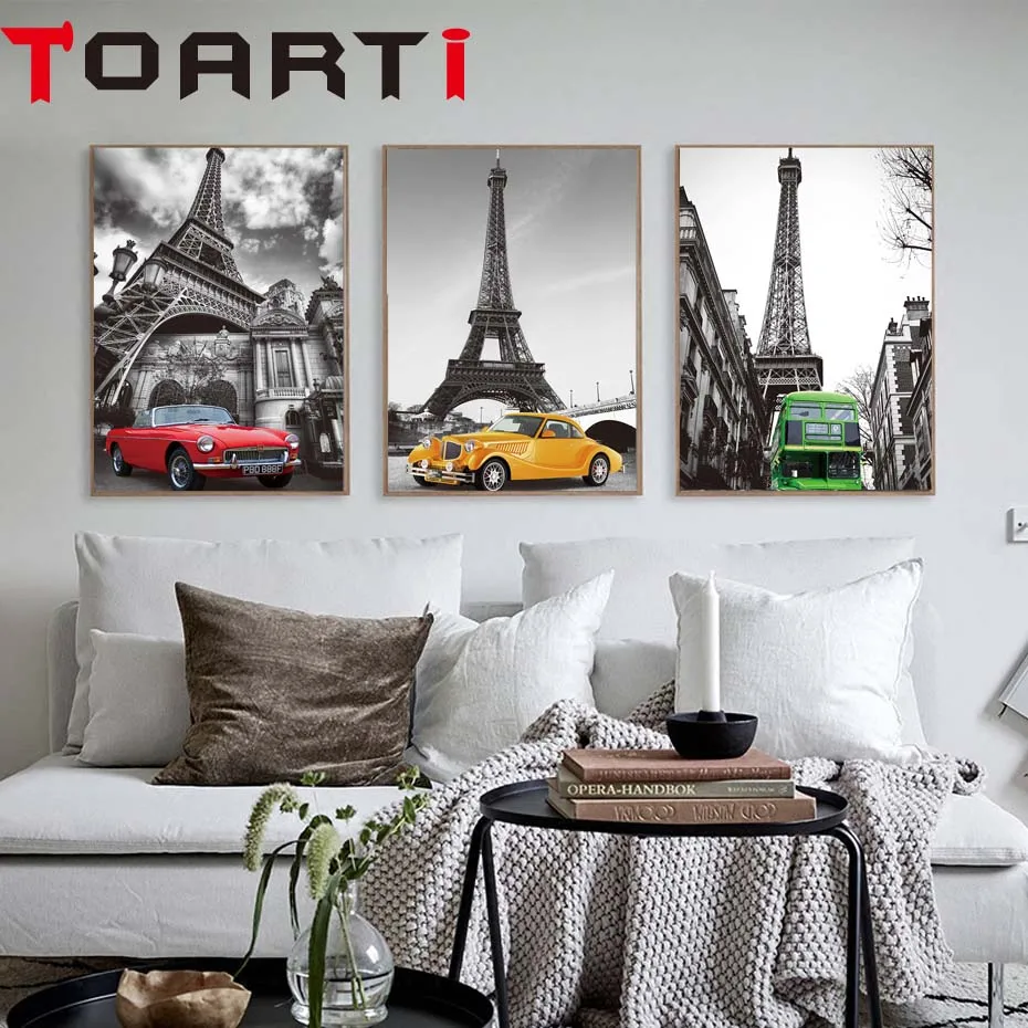 Cars In Paris City Theme Wall Art Realistic Scenery Pictures Canvas Painting Vintage Posters&Prints Living Room Decoration Mural (3)