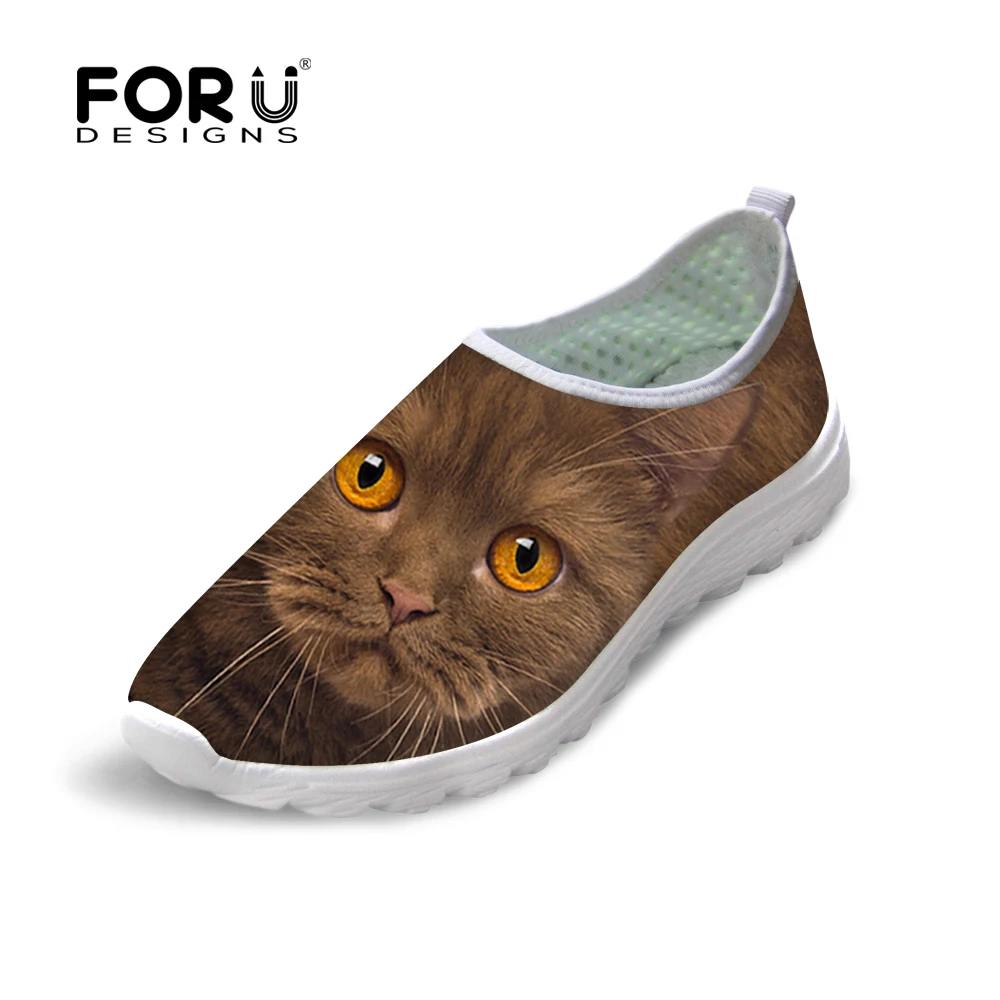 Cute Black Cat Design font b Women b font Shoes Breathable Casual Flats Mesh Shoes Walking