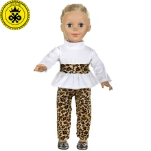 Кукольная одежда для девочек, леопардовая рубашка с цветочным принтом, брюки, костюм, одежда для девочек 18 дюймов, куклы, аксессуары T536