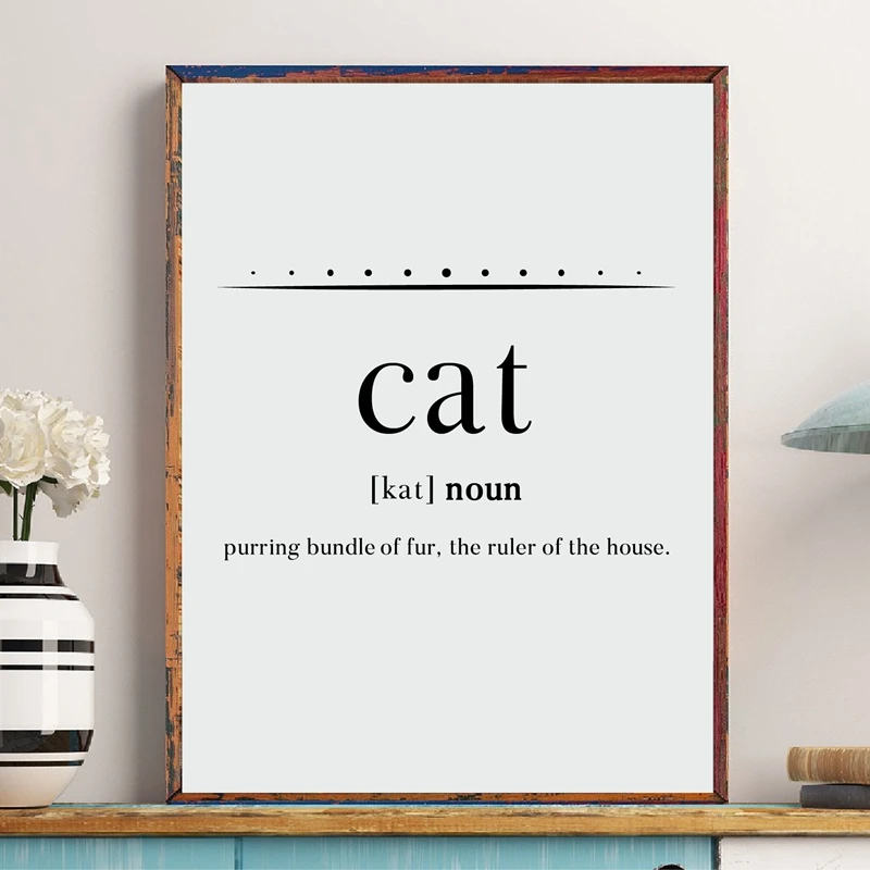 

Cat Definition Minimalist Art Painiting Cat Lover Pictures Decoration , Black and White Pet Cat Canvas Art Prints Home Poster
