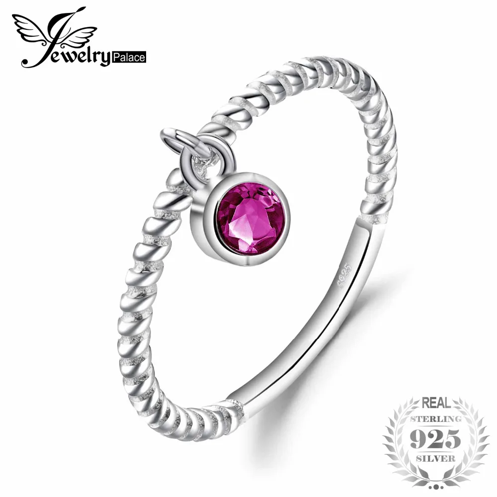 JewelryPalace Fashion 0.1ct Round Created Ruby Rope Stackable Rings For