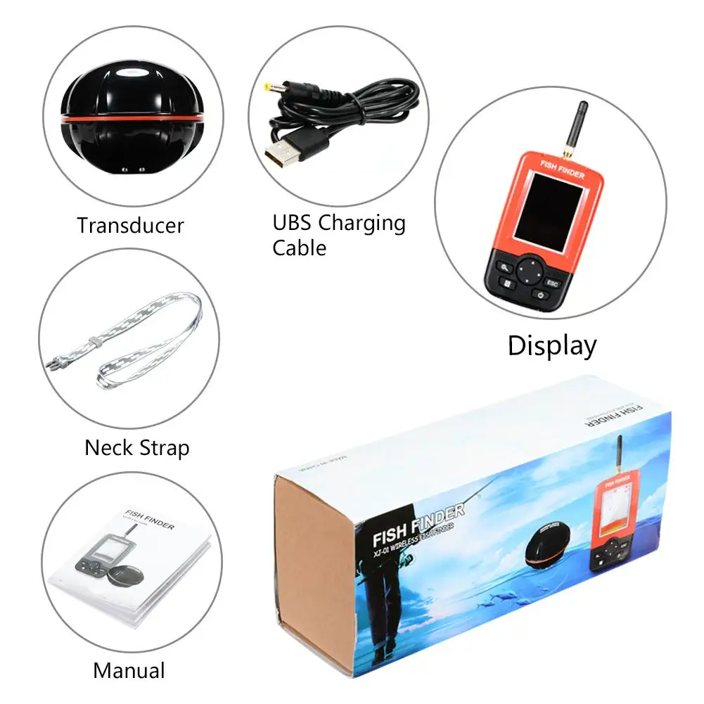 

Portable Fish Finder 100m Wireless and Rechargeable Sonar Sensor 45m Range Color LCD Display