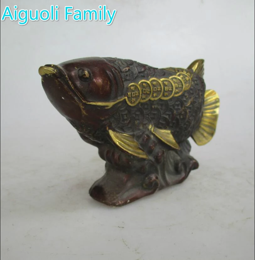 

AAA+Rare Chinese Old Copper Carved Wealth Fish Statue/Metal Sculpture Craft For Home Feng Shui Decoration Antique Collection
