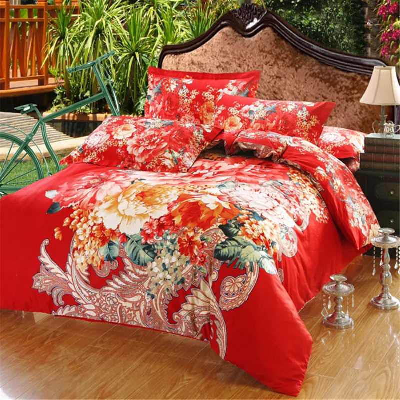 

Fashion Vivid Flowers Print Bedding Set 3D Bedclothes Bed Linens Bed Sheet Set Queen Size 4 pieces Bed cover Set Free Shipping