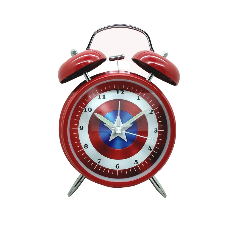 

4 inch cartoon Captain America batman larva Baymax Metal Desk Table Alarm Clock Silent clock with Backlight