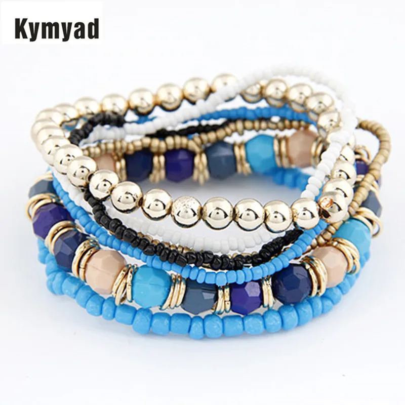 

Kymyad Spring Summer Fashion Bohemia Beads Bracelet Beaded Multilayer Trendy Stretch Bracelets Bangles For women pulseras