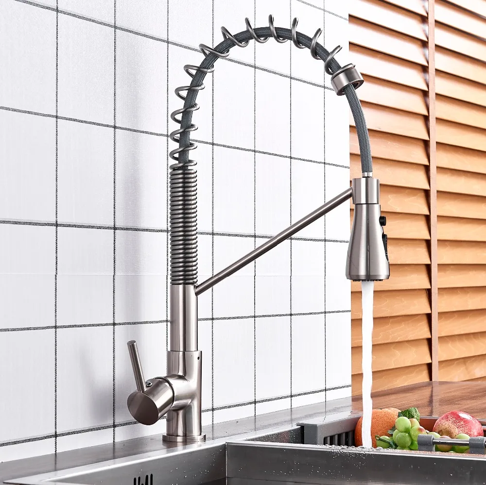 Spring Style Kitchen Faucet head mixer cold and hot Brushed Nickel Faucet Pull Out sprayer mixer tap 9