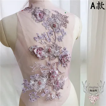 

Flower Embroidery Organza Lace Appliques Patch for Evening Dress Diy Clothing Decoration Sewing On Accessories Patches Craft