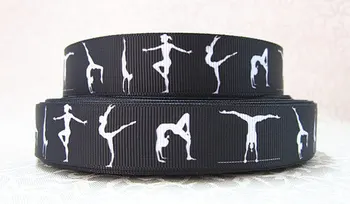 

hot sale 50yards/lot 1" 25-26mm sports gymnastics printed black grosgrain ribbon,for diy hair bow accessories SEWING SUPPLIES