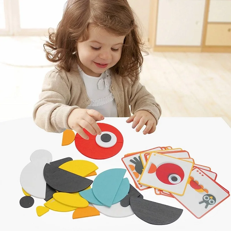 

Wooden Puzzle Animal Tangram Jigsaw Geometric Shape Cognition Clever Board Games Educational Toy for Kids Baby Developmental