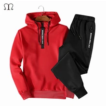 Для мужчин комплект спортивной одежды Осенний тренировочный костюм комплект Для мужчин модные из 2 предметов толстовки+ брюки Повседневное спортивный костюм новые зимние толстовки с капюшоном