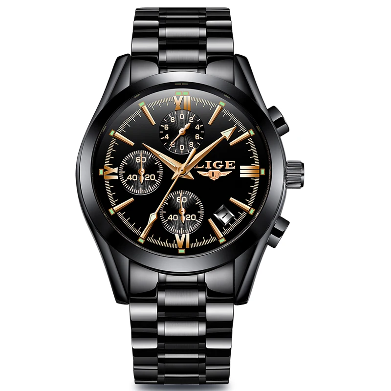 LIGE для мужчин s часы лучший бренд класса люкс Модные Бизнес Кварцевые часы для мужчин спортивные полностью стальные водонепроницаемые черные часы Relogio Masculino