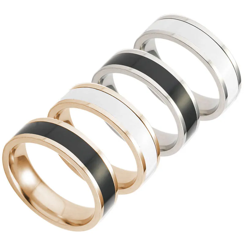 

2018 New Fashion Never Fade Stainless Steel Rings Black and white Simple Titanium Steel Couple Ring Marriage Engagement Ring A