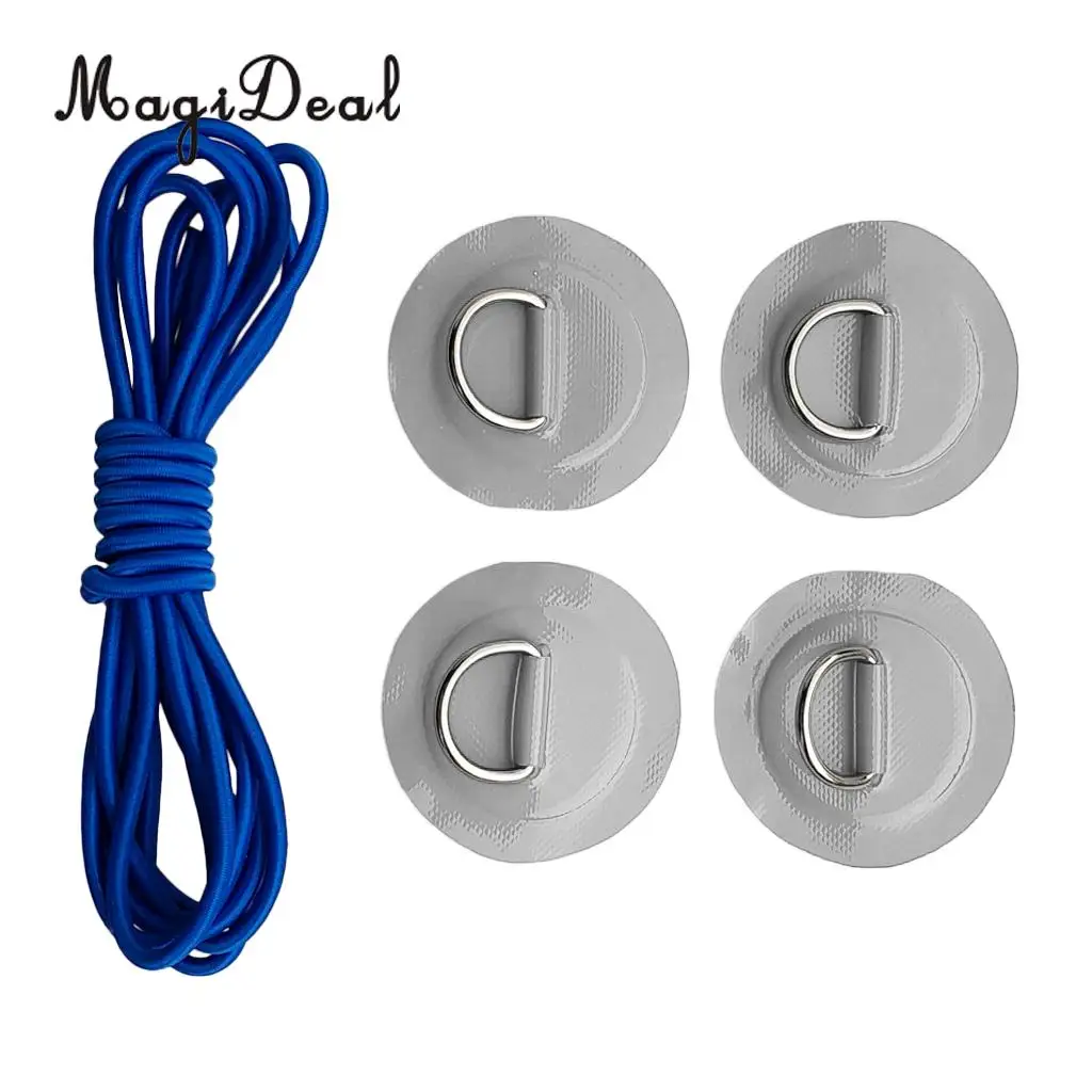 4Pcs PVC Inflatable Boat SUP Stand up Paddleboard Stainless Steel D-ring Round Patch Pad & Elastic Shock Cord - Various Colors