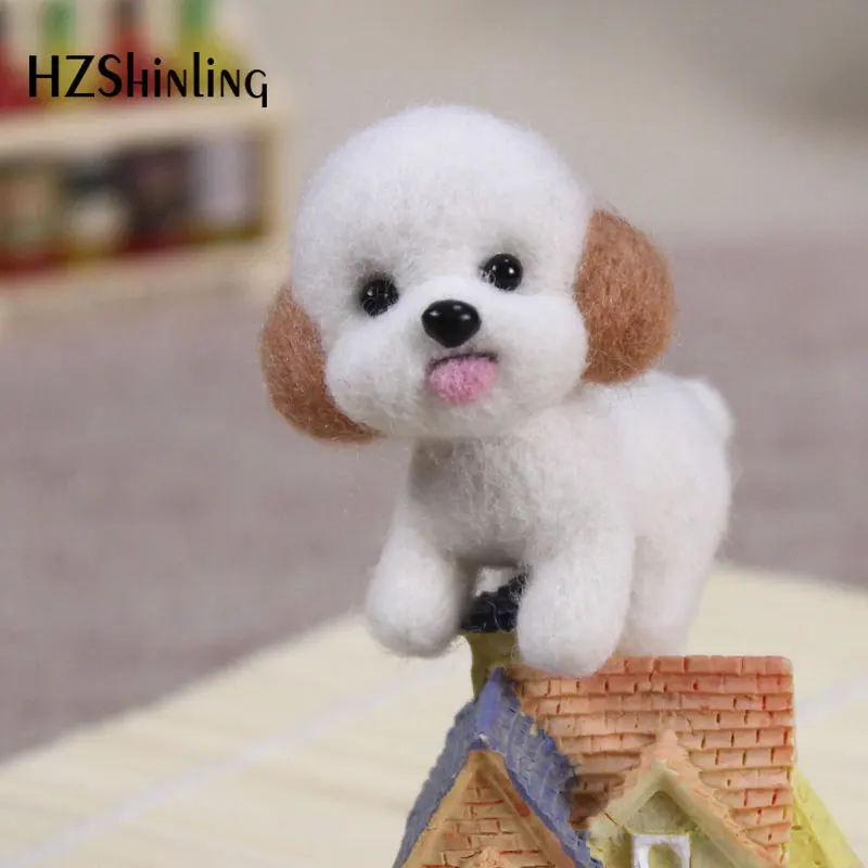 Non Finished Felt Fashion Women Craft Handmade Lovely Dog Puppy Toy Doll Wool Felt Poked Kitting DIY Cute Animal Wool Felting