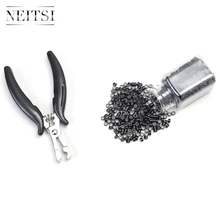 Neitsi плоские черные цветные плоскогубцы и 500 бусины Силиконовые микро кольца для наращивания волос