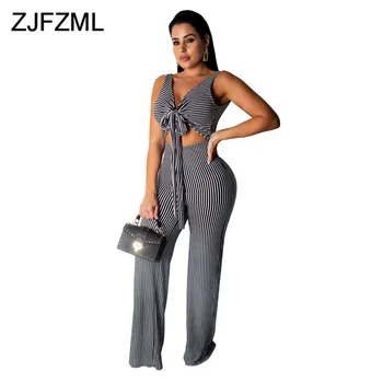 

Striped Spliced Sexy Rompers Womens Jumpsuit Deep V Neck Sleeveless Straight Long Bodysuit Elegant Bow Tie Up Open Back Playsuit