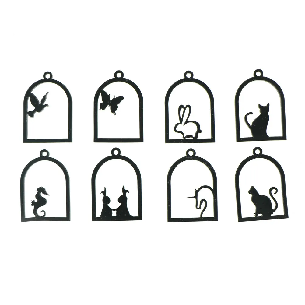 

Unicorn Hippocampus Rabbit Bird Material Acrylic Frame Black Pendant Bezel Setting Cabochon Setting UV Resin 5*3.5cm