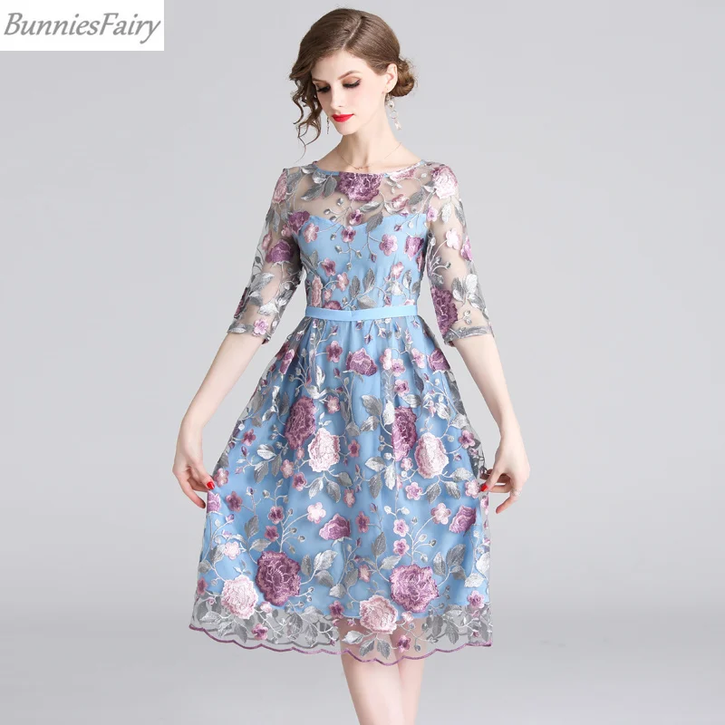 BunniesFairy/2019 летнее богемное платье в стиле бохо с цветочной вышивкой прозрачное