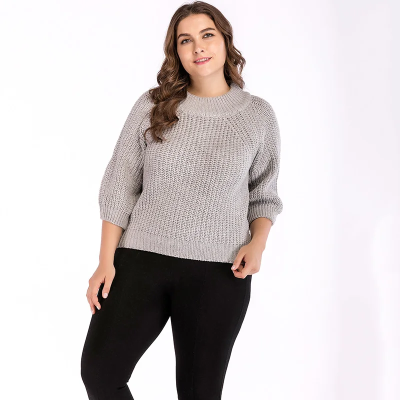 

2019 New Fashion Autumn Winter Women Knit Sweater And Pullover Plus Size O Neck 3/4 Sleeve Solid Knitwear Casual Jumper Tops