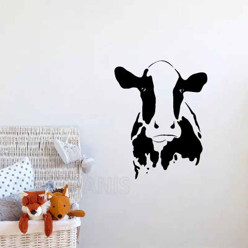 Sapi Lucu Kepala Dinding Seni Mural Decals Hewan Ternak Sapi Vinyl