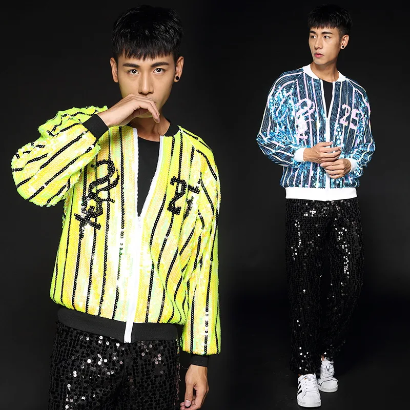 

2019 Stage Costumes For Singers Men Sequined Jacket Black Pants Nightclub Dj Ds Male Hip Hop Clothing Performance Wear DN2942