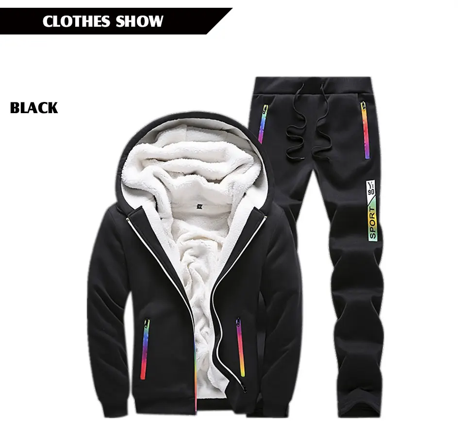 Casual Sweat Suits Men Clothes Winter Tracksuit Mens Set Two Piece Inner Fleece Thick Hooded Jacket+ Pants Man Track Suit