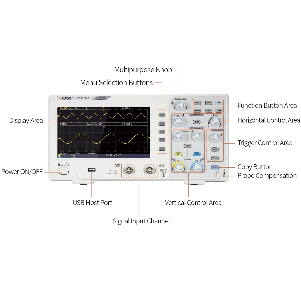 SDS1022 цифровой осциллограф для хранения осциллографов 2 канала 20 МГц 100 мс/с осциллограф с ЖК-дисплеем зонд для осциллографа