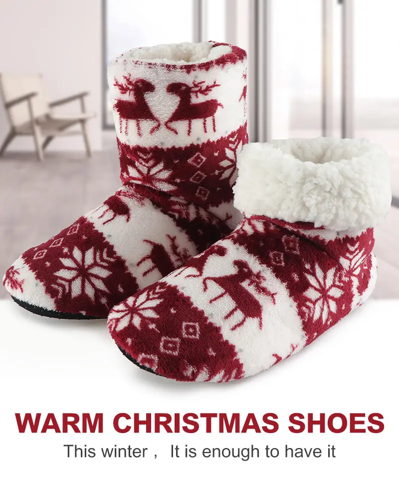 Зимние женские тапочки с оленем; хлопковые домашние тапочки с рождественским оленем; Домашние плюшевые теплые носки; женская обувь; домашняя обувь