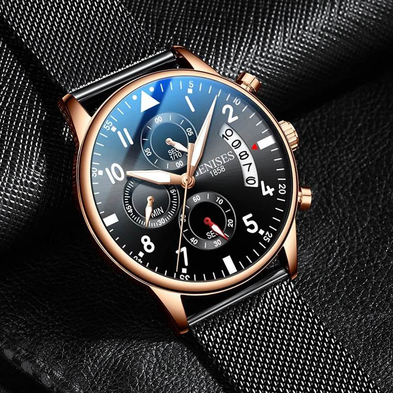 

JENISES New Fashion Mens Watches Luxury Stainless Steel Quartz Chronograph Watch Men Casual Sport Waterproof Wristwatch relogio