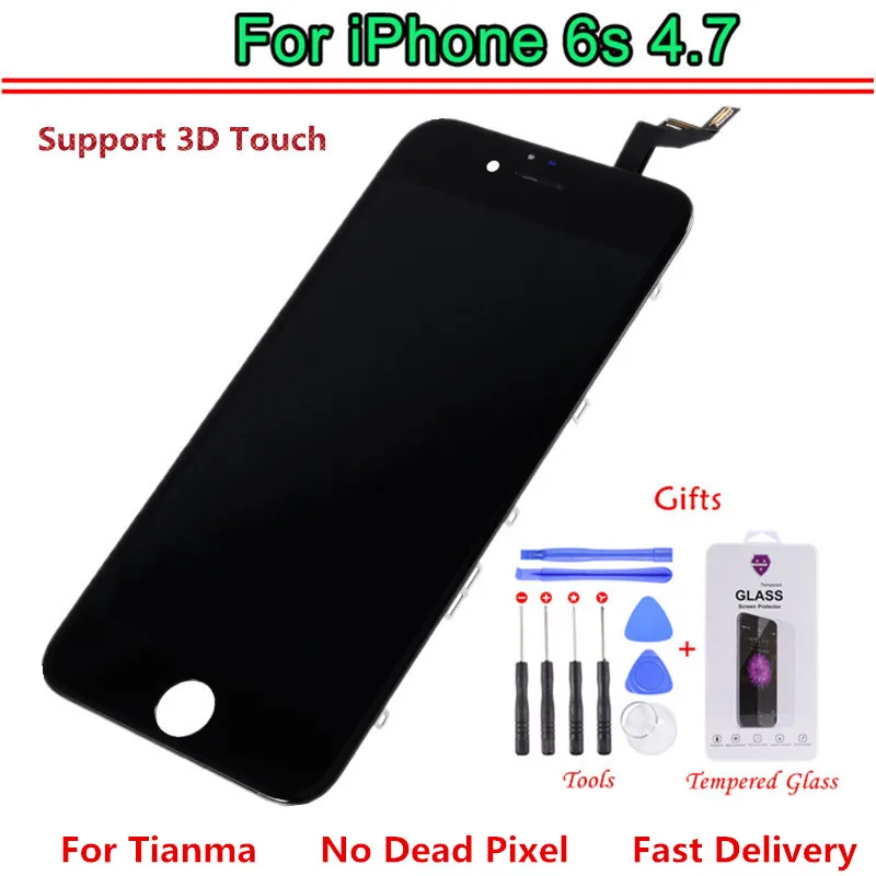 

For Tianma No Dead Pixel Black White Touch Screen For iPhone 6S LCD Display With 3D Touch Phone Replacement Part+Camera Holder