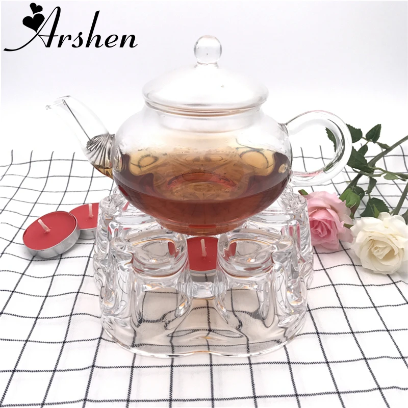 Arshen Heat Resistant Glass Romantic Heart Shaped Teapot Warmer Heating
