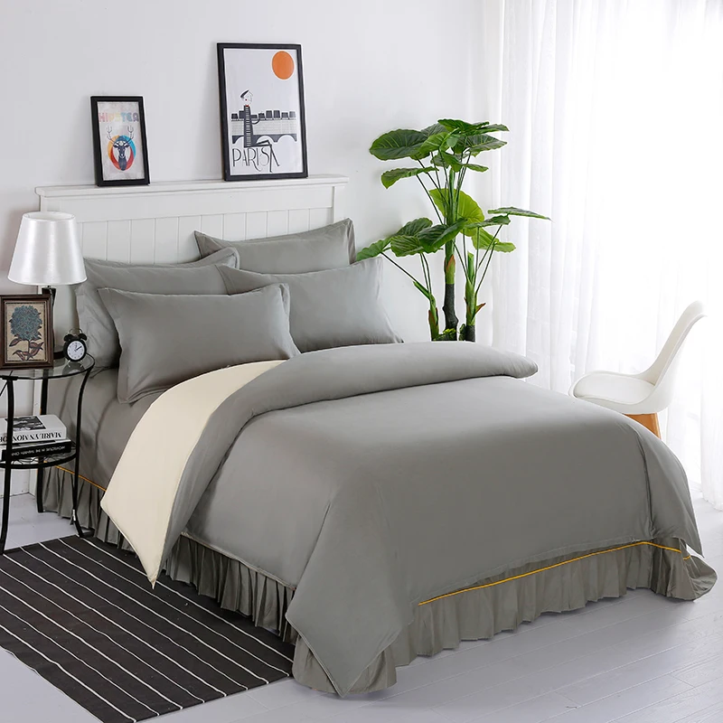 

Luxurious Cotton Pure color Bedding Set Duvet Bed Cover Set King Sizes Home Textiles 3pcs sets #/L