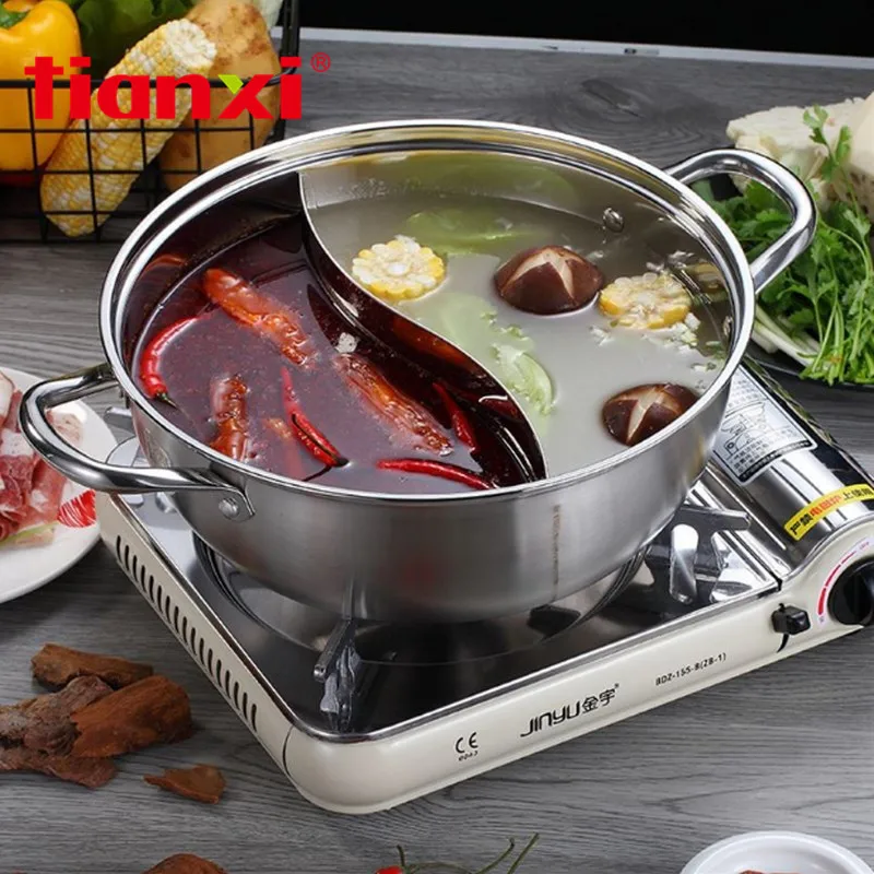 

TIANXI Chinese 304 Stainless Steel Hot Pot 28/30/32cm Kitchen Soup Stock Pot Cookware For Induction Cookers Cooking Pot
