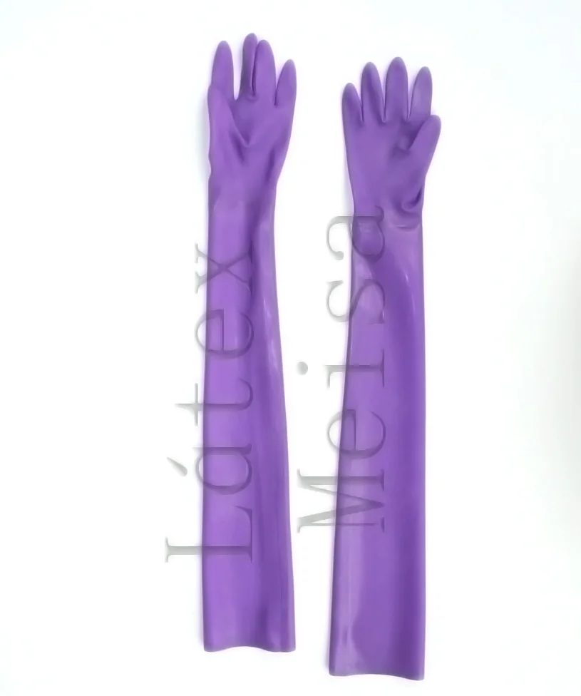 100 Natural & Real Latex Long Gloves Fetish In Purple Color For Adults