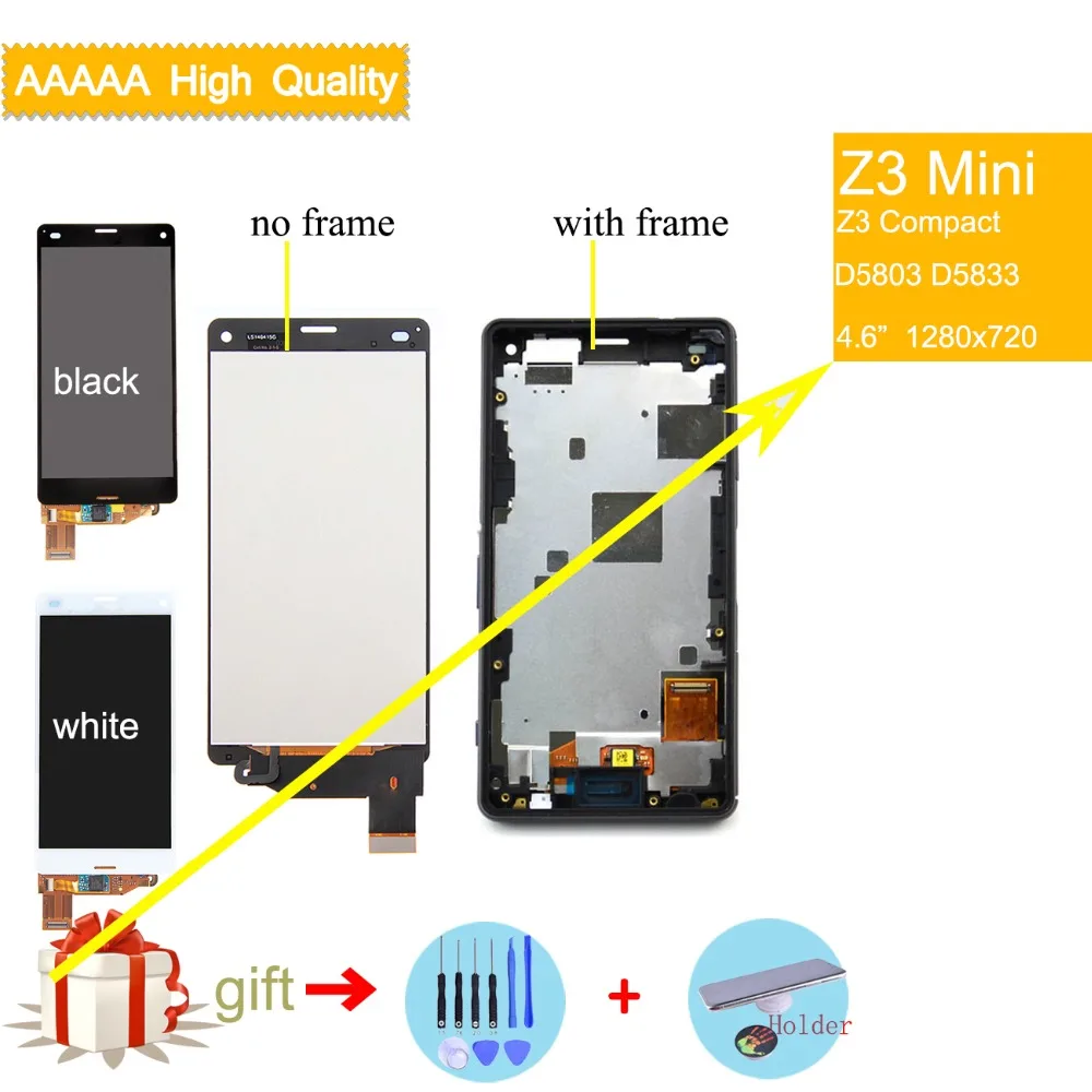

4.6" Original LCD For Sony Xperia Z3 compact D5803 D5833 LCD Display Digitizer Sensor Z3 mini Assembly LCD with Frame Complete