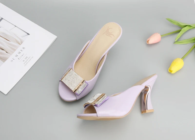 Meotina/обувь; женские босоножки; летние шлепанцы с открытым носком на не сужающемся книзу высоком массивном каблуке; шлепанцы с кристаллами и бисером; женская обувь; цвет розовый, белый; размеры 34-39