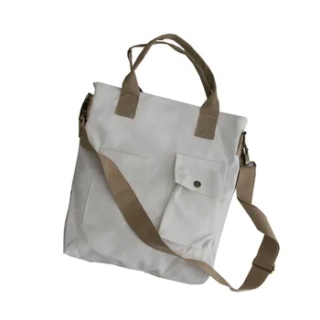 

Japanese Fresh White Canvas Bags Korean Retro High Capacity Single-Shoulder Handbag Casual Simple Pure Color Handbags Black